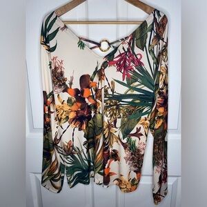 Lascana For Venus Ivory Printed Tropical Floral Long Sleeve Top